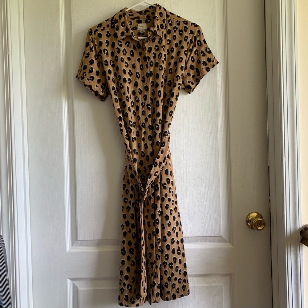 A New Day Brown and White Midi Dress with Notched Collar